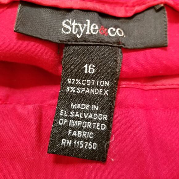 Style & Co Red Stretch Pants Flat Front Zip Front Pockets Tapered Leg Size 16 - Picture 6 of 7